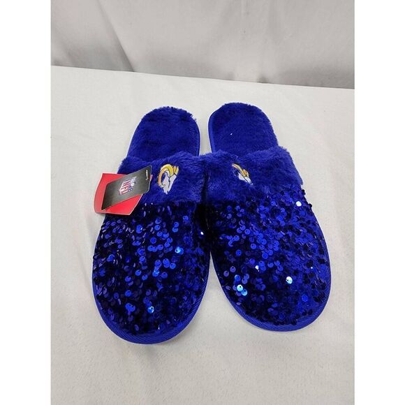FOCO Size XL Womens NFL Los Angeles Rams sequin slippers - Picture 6 of 9